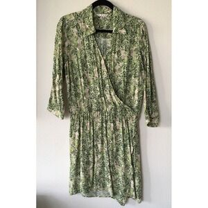 CAbi Green White Floral Faux Wrap Midi Dress 572 Rayon Blend‎ Women's Size S